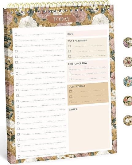 Taja To Do List Notepad - To Do List Notebook for Work with 52 Sheets, 9.8" x 6.5", Undated Daily Planner Perfect for Daily Tasks and Goal Setting, Notepad Suitable for Office, Home & School - Toffee Blossom