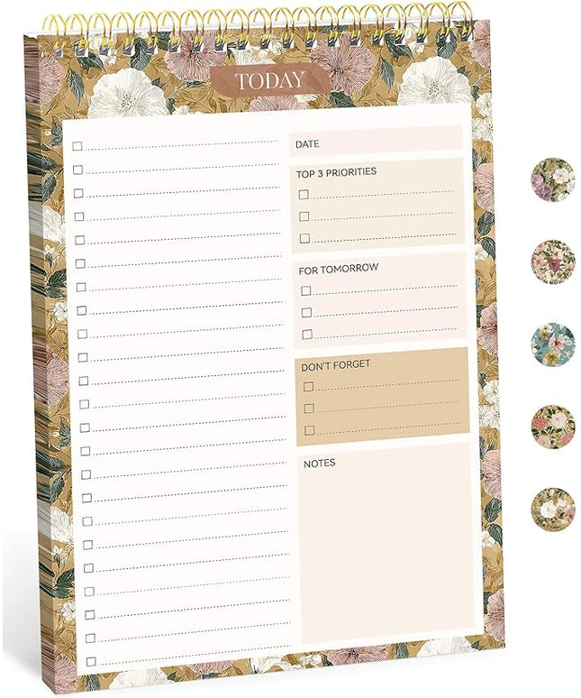 Taja To Do List Notepad - To Do List Notebook for Work with 52 Sheets, 9.8" x 6.5", Undated Daily Planner Perfect for Daily Tasks and Goal Setting, Notepad Suitable for Office, Home & School - Toffee Blossom