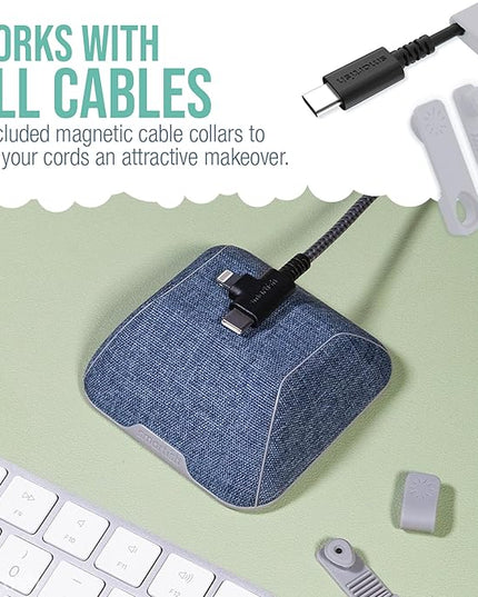 Smartish® Magnetic Cord Holder - Cable Wrangler Organizer Stocking Stuffer with Magnet Clips for Charger Management on Desktop, Nightstand for USB-C + Lightning - Blue Jeanie