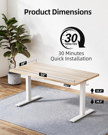 TIQLAB 55 * 28 Inches Standing Desk, Adjustable Height Stand up Desk,Sit Stand Home Office Table with Splice Board, Maple