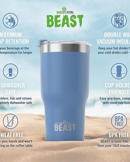 Beast 30 oz Tumbler Stainless Steel Vacuum Insulated Coffee Ice Cup Double Wall Travel Flask (Stormy Sky Blue)
