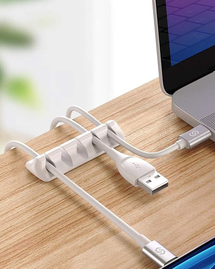 Syncwire Cable Clips, Cord Organizer Cable Management Self Adhesive USB Cable Holder System for Organizing Cable Cords, Ideal for Home, Office, Car, Nightstand, Desk Accessories, 5 Pack (White)