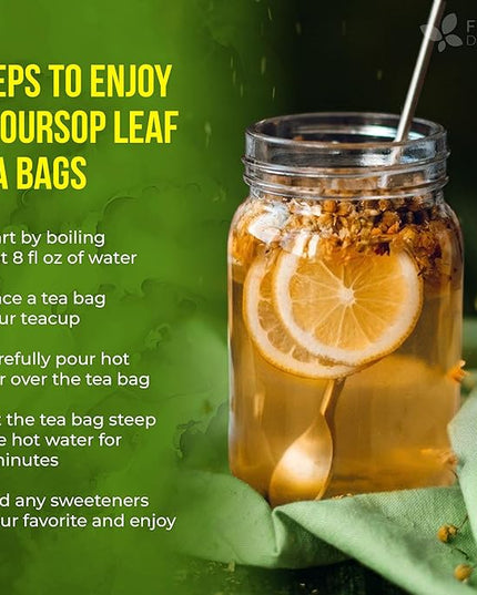 40 Premium Soursop Graviola Leaf Tea Bags, 100% Natural and Pure from Soursop Leaves, Handmade, Made With Natural Materials-Corn Fiber Tea Bag, Sugar/Caffeine/Gluten Free, Hoja Guanabana Tea