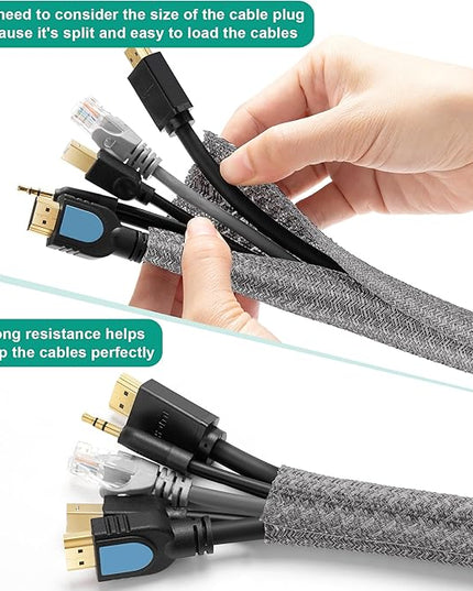 6.6ft - 4/5 inch Grey Cable Sleeve, Cable Organizer for Desk PC TV Computer, Wire Protector Cable Wrap Cover, Cord Management for Home Office