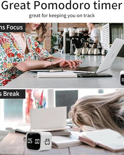 Productivity Timer Flip Gravity Sensor Cube Timer Countdown & Countup,Mute & Vibrate & Sound，5/10/30/60min & Custom Timing, Perfect for ADHD,Work,Learning,Kitchen Cooking (1White)