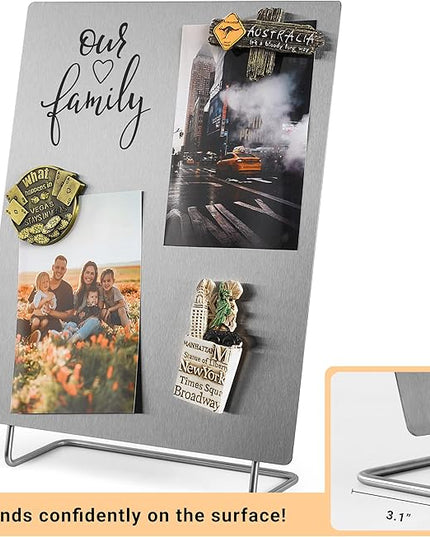 Large Magnetic Bulletin Board – Dry Erase Memo Board with Stand – Metal Easel for Magnet Display – 12x10 Inches + 4 Magnets
