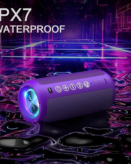 Ortizan Portable Bluetooth Speaker: IPX7 Waterproof, 24W Loud Sound, Deep Bass, Bluetooth 5.3, LED Lights, Wireless Stereo Pairing, 30H Playtime, for Home/Outdoor/Party/Beach, Birthday Gift (Purple)