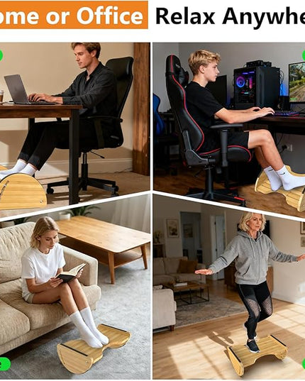 Bamboo Foot Rest for Under Desk at Work - Reversible Rocking Under Desk Footrest 2-in-1 with 6 Adjustable Heights, Ergonomic Foot Rest Under Desk with Anti-Slip Surface for Home, Office and Gaming