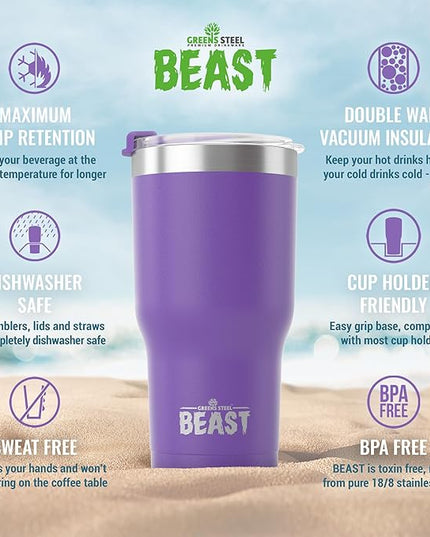 Beast 40 oz Tumbler Stainless Steel Vacuum Insulated Coffee Ice Cup Double Wall Travel Flask (Purple)