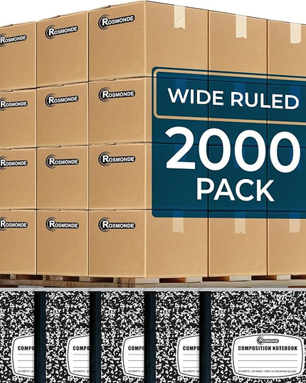 Rosmonde 2000 Pack (Pallet) Composition Notebooks Bulk, Wide Ruled, Full Pallet of Notebooks, 200 Pages (100 Sheets), 9-3/4 x 7-1/2, Bulk Notebooks for School, Bulk Office Notebooks, 4-7 Days Transit