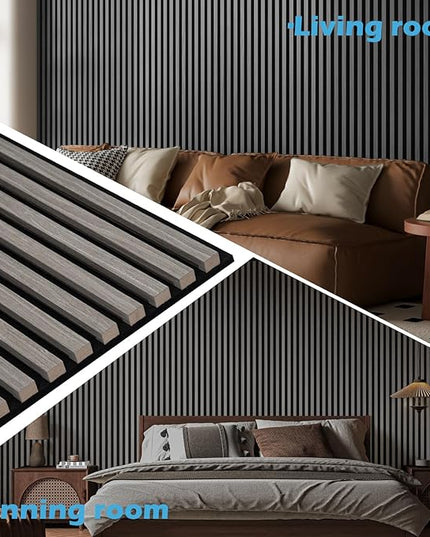 Art3d 2-Pack 108" x 12" Acoustic Wood Panels for Wall, Soundproof Wood Slat Panel for Wall and Ceiling, 3D Fluted Sound Absorbing Paneling for Interior Wall Decor, Living Room, Bedroom - Smoky Oak