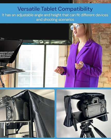 Teleprompter 5.0 12" Compatible with iPad, Tablet, Smartphone and DSLR Camera, Remote or App Control, Compatible with Android and iOS, Ideal for Video Recording, Aluminum Alloy