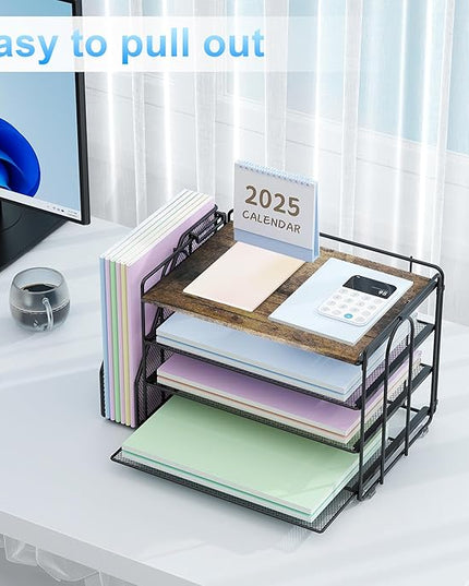 Spacrea Desk Organizers and Accessories, Paper Organizer for Desk with File organizer, Desk Accessories & Workspace Organizers for Catalog & Reference Racks (Wood)