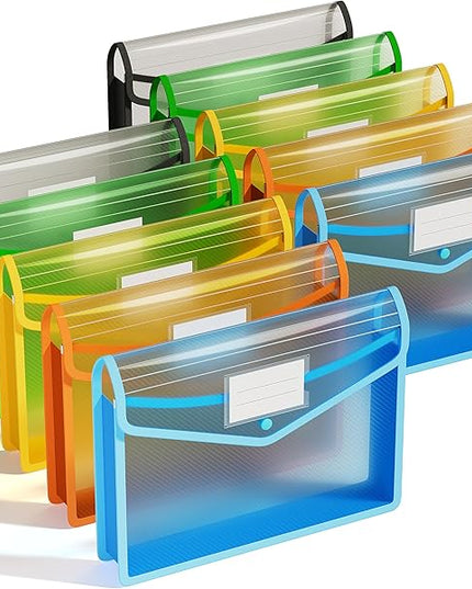 ThinkTex Plastic Expanding File Folder, Transparent envelopes with Snap Closure,No Dividers,Large Capacity,Document Organizer for Receipts, Bills&Taxes,Letter/A4 Size for School/Office/Home-10 Pack