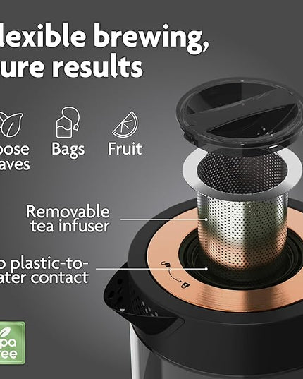 Vianté Electric Kettle With Infuser For Loose Leaf. Hot Tea Maker With Temperature Control And Automatic Shut Off. Tea Kettle With Brewing Programs. 1.5 Liters Capacity | Black Color