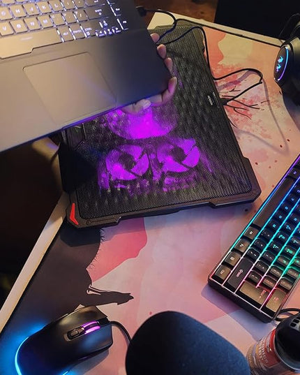 AICHESON Laptop Cooling Pad for 15.6 to 17.3 Inches PC Notebooks, 5 Fans Computer Cooler Stands with Purple Lights Desk Chiller Mat, S035