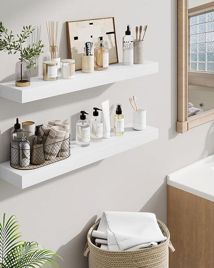 Fun Memories Bathroom Shelves 32 Inch Long Set of 2, Floating Shelves for Wall with Invisible Brackets, for Bedroom, Living Room, Kitchen, White