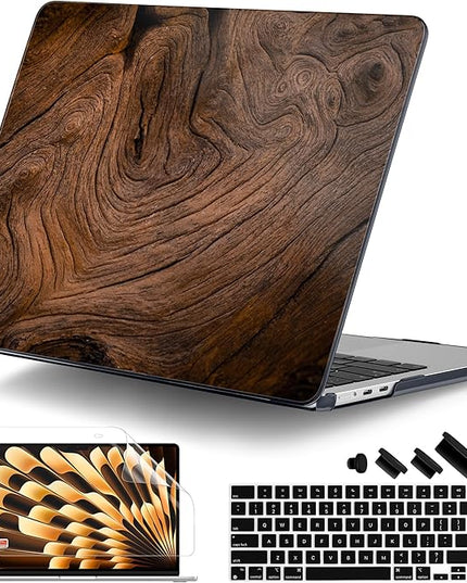 DONGKE for M4 MacBook Air 13.6 Inch Case 2025 2024 2023 2022 Model A3240 A3113 A2681 M3 M2 Chip, Plastic Hard Shell Case Cover with Touch ID for MacBook Air 13 Inch M4 - Wood Grain