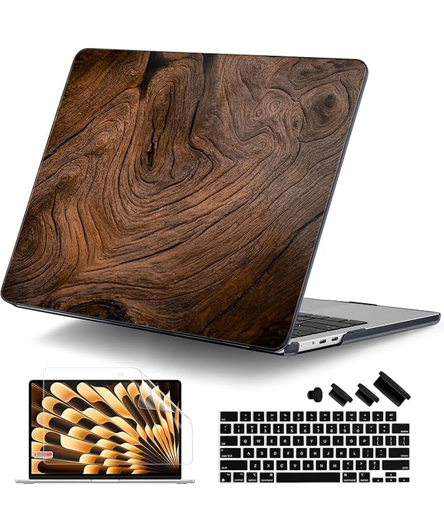 DONGKE for M4 MacBook Air 13.6 Inch Case 2025 2024 2023 2022 Model A3240 A3113 A2681 M3 M2 Chip, Plastic Hard Shell Case Cover with Touch ID for MacBook Air 13 Inch M4 - Wood Grain
