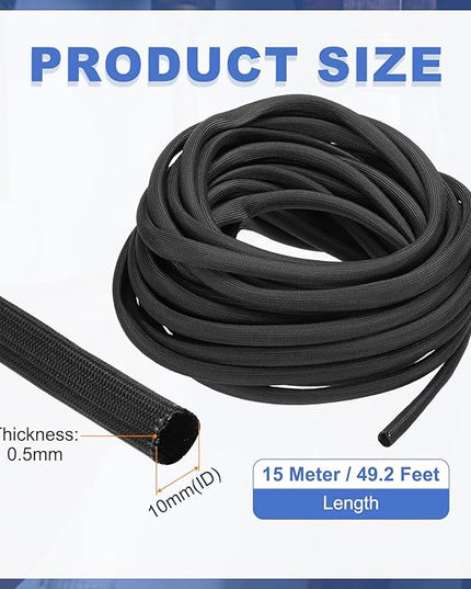 uxcell Insulation Cable Protector,10mm/0.5 Inch-15m/49 Feet High Temp Fiberglass Sleeve Black