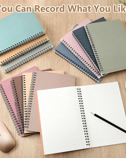 Fuutreo 12 Pcs Spiral Notebook for Work A5 8.3 x 5.7 Inch College Ruled Spiral Journal Notebook Kraft Cover Ruled Paper, 12 Color, 60 Sheets, 120 Pages for Office School(Grad Gray,Classic)