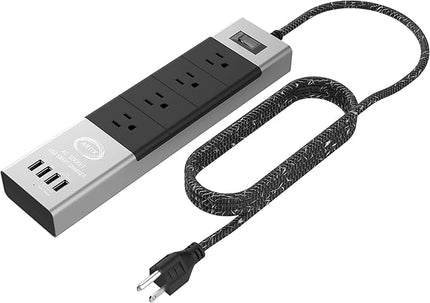 Power Strip Surge Protector by Artix NRGPower C500, Aluminum with Scratch-Proof Rubber Protective Outlets, 4 Outlets and 4 USB Ports, iSmart Technology Charging Station (Black & Silver)