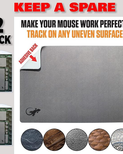 Mouse Pad Adhesive Bottom - Sticks to Any Surface - Portable - Webcam Covers and Screen Cleaner Included (2 x Gray)