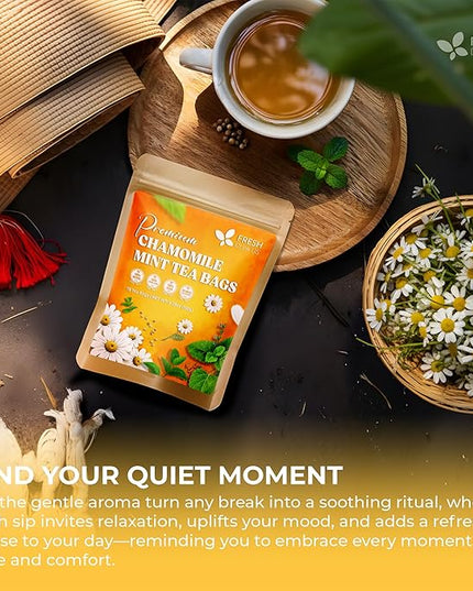 FreshDrinkUS, Chamomile Mint Tea Bags | 135 Count | Refreshing Herbal Blend of Chamomile Flower, Peppermint, Lemon Balm & other herbs – Smooth Floral & Minty Flavor – Premium Quality, Caffeine-Free