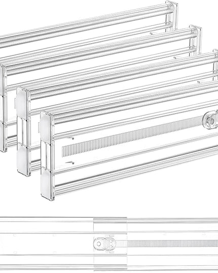 Vtopmart 4 Pack 4" Regular Upgrade Drawer Dividers for Clothes, 12.8"-22.3" Expandable Dresser Drawer Organizer, Clear Plastic Separators for Dresser, Baby Clothing, Underwear, Cosmetic, Toiletries