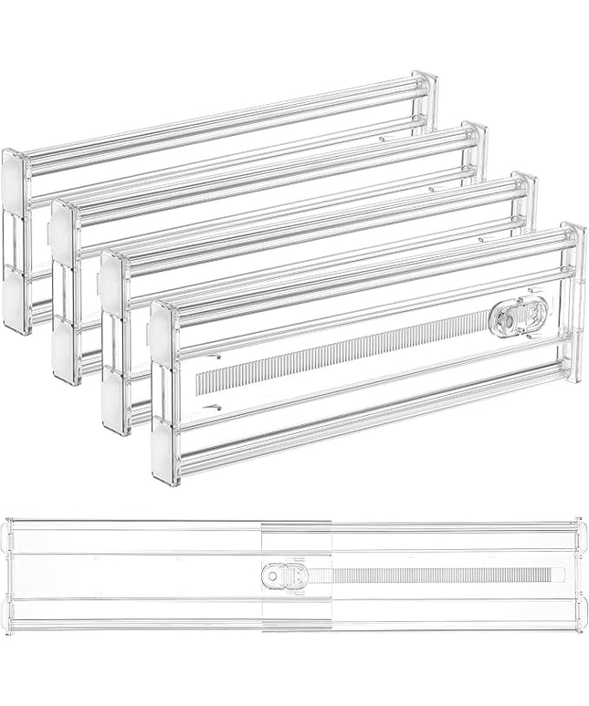 Vtopmart 4 Pack 4" Regular Upgrade Drawer Dividers for Clothes, 12.8"-22.3" Expandable Dresser Drawer Organizer, Clear Plastic Separators for Dresser, Baby Clothing, Underwear, Cosmetic, Toiletries