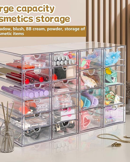 VZKAH Acrylic Organizer with Drawers | 20 Drawers 4 Sets | Desk Organizer and Storage, Clear Makeup Organization, For Office/Art Supply/Craft Storage and Organization