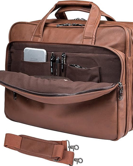 seyfocnia Leather Laptop Bag, Men's 15.6 Inche 17.3 Inche Messenger Briefcase Business Satchel Computer Handbag Shoulder Bag