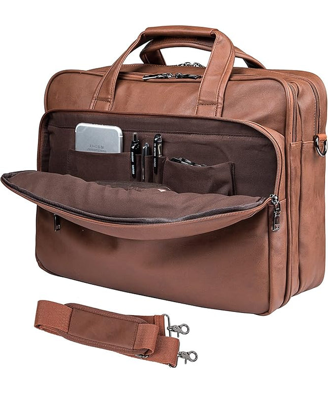 seyfocnia Leather Laptop Bag, Men's 15.6 Inche 17.3 Inche Messenger Briefcase Business Satchel Computer Handbag Shoulder Bag