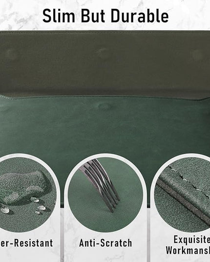 Allinside 13 Inch Laptop Sleeve Case for MacBook Air 13 2018-2025/MacBook Pro 13 2016-2022/Macbook Pro 14 2021-2024, Waterproof Matte PU Leather Horizontal Envelope Protective Case Cover, Dark Green