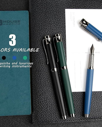 BOCIYER Luxury Fountain Pen Set,Ink Pen for Smooth Writing,Medium Nib,Includes 10 Ink Cartridges&Ink Converter,Best Pen Gift Case for Men & Women,fancy,calligraphy,Executive,Office pen-Blue