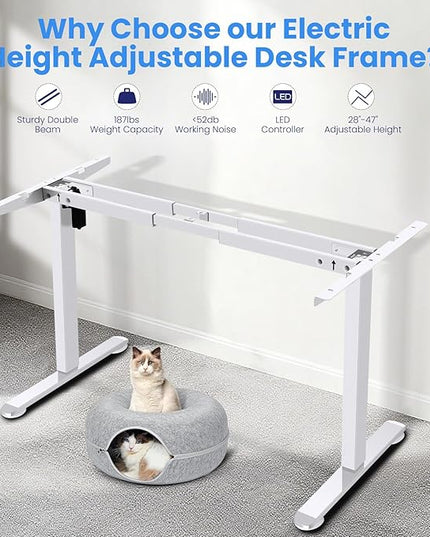Electric Standing Desk Frame,Compatible Desktop Size 43″-72″ and 187 lbs Weight,Memory Controller Height Adjustable Frame,White Frame Only