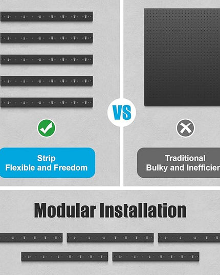 CCCEI 5 Modular Pegboard Strip Storage, Metal Peg Slat Wall Mount for Garage, Basement, Garden, Laundry Room Organization. Flexible Tool Organizer for Rake, Shovels, Crafting. Gifts for Men, Red.