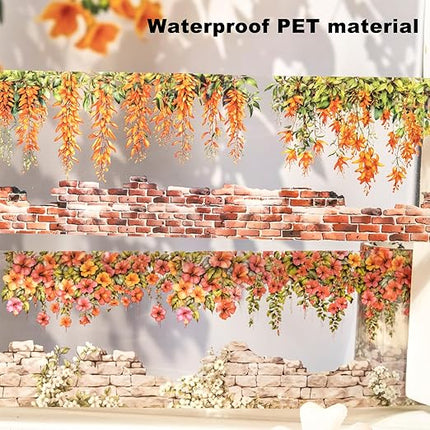 MiyouLuna 6 Rolls Flower Wall PET Tape Set, Seamless Floral Brick Stone Stickers for Journaling, DIY Crafts, Planner, Scrapbook Supplies with Clip, Waterproof and Decorative