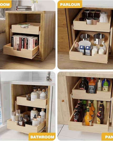 Pull Out Cabinet Organizer, 20''W×21''D×16''H Soft Close Slide Out Wooden Pull out Drawers, Double Tier Slide out Wood Cabinet Organizer, for Base Cabinet Organization in Kitchen, Pantry, Bathroom