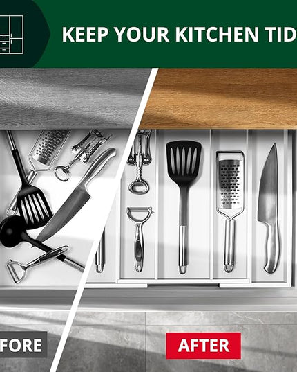 ROYAL CRAFT WOOD Luxury Bamboo Kitchen Drawer Organizer - Silverware Organizer - Utensil Holder and Cutlery Tray with Grooved Drawer Dividers for Flatware and Kitchen Utensils (5 Slot, White)