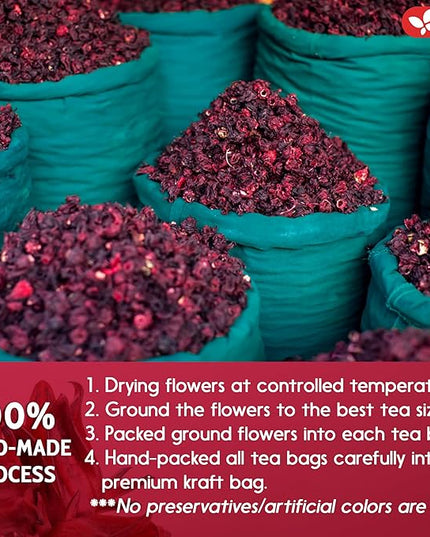FreshDrinkUS, Premium 10 Hibiscus Flowers Tea Bags, 100% Natural, Pure from Hibiscus Flowers. Loose Flower Herbal Tea. No Sugar, No Caffeine, No Gluten, Vegan.