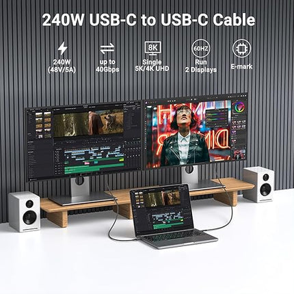 USB 4 Cable(6.6FT, 2packs) Compatible with Thunderbolt 4/3 40Gbps High Speed Type C to USB C Cable Supports 240W Fast Charing and 8K@60Hz Display for iPhone 16/15 MacBook, iPad