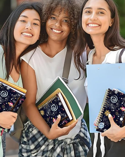 Spiral Journal Notebook, A5 Cute Notebooks for Women Men, College Ruled Hardcover Notebook for Work & Note Taking, 60 Pages Double-Wire Journals for Writing (Space Galaxy)