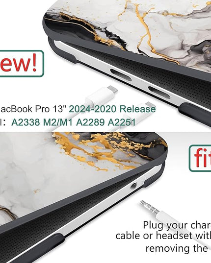 DONGKE Compatible with MacBook Pro 13 inch Case 2024 2023-2020 Release A2338 M2/M1 A2251 A2289 with Retina Display & Touch ID, Plastic Hard Shell & Keyboard Cover & Screen Film - Abstract Marble