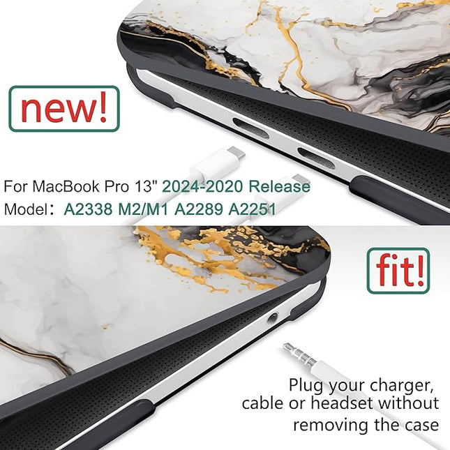 DONGKE Compatible with MacBook Pro 13 inch Case 2024 2023-2020 Release A2338 M2/M1 A2251 A2289 with Retina Display & Touch ID, Plastic Hard Shell & Keyboard Cover & Screen Film - Abstract Marble
