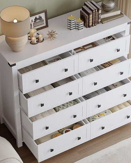 BORNOON Tall 8-Drawer Dresser, Modern Wooden Storage Chest of Drawers, Dresser TV Stand, Wood Drawer Organizer with Metal Handles for Bedroom, Living Room, Hallway