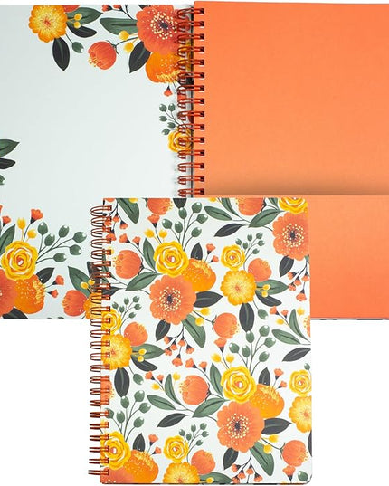 Steel Mill & Co Cute Mini Spiral Notebook, 8.25" x 6.25" Journal with Durable Hardcover and 160 Lined Pages, Orange Floral