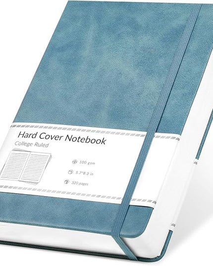 CAGIE Lined Journal Notebook, 320 Pages College Ruled Notebook, 100 Gsm Paper Thick Journal, A5 Hardcover Leather Journals for Writing Women Men, 5.7x8.3 In, Blue