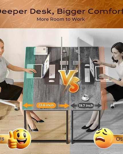 PRAISUN 54 X 24 Inch Computer Desk with Deeper Desktop, Gaming Office Writing Work Desk for Home Office, Study, Bedroom, Work from Home, Metal Frame, Grey