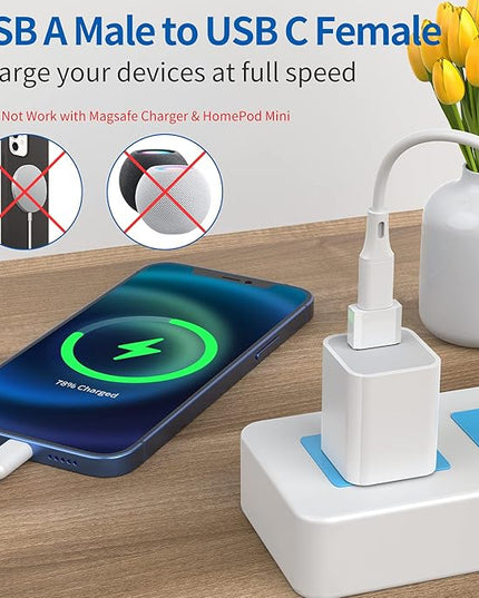 USB C Female to USB Male Adapter (4-Pack), Type C Charging Cord Connect USB A Charger for iPhone 17 16 15 14 13 12 11 Pro Max, iPad Air 5 Mini 6, Samsung Galaxy S25 S24 S23 S22 Ultra,Google Pixel 9 8